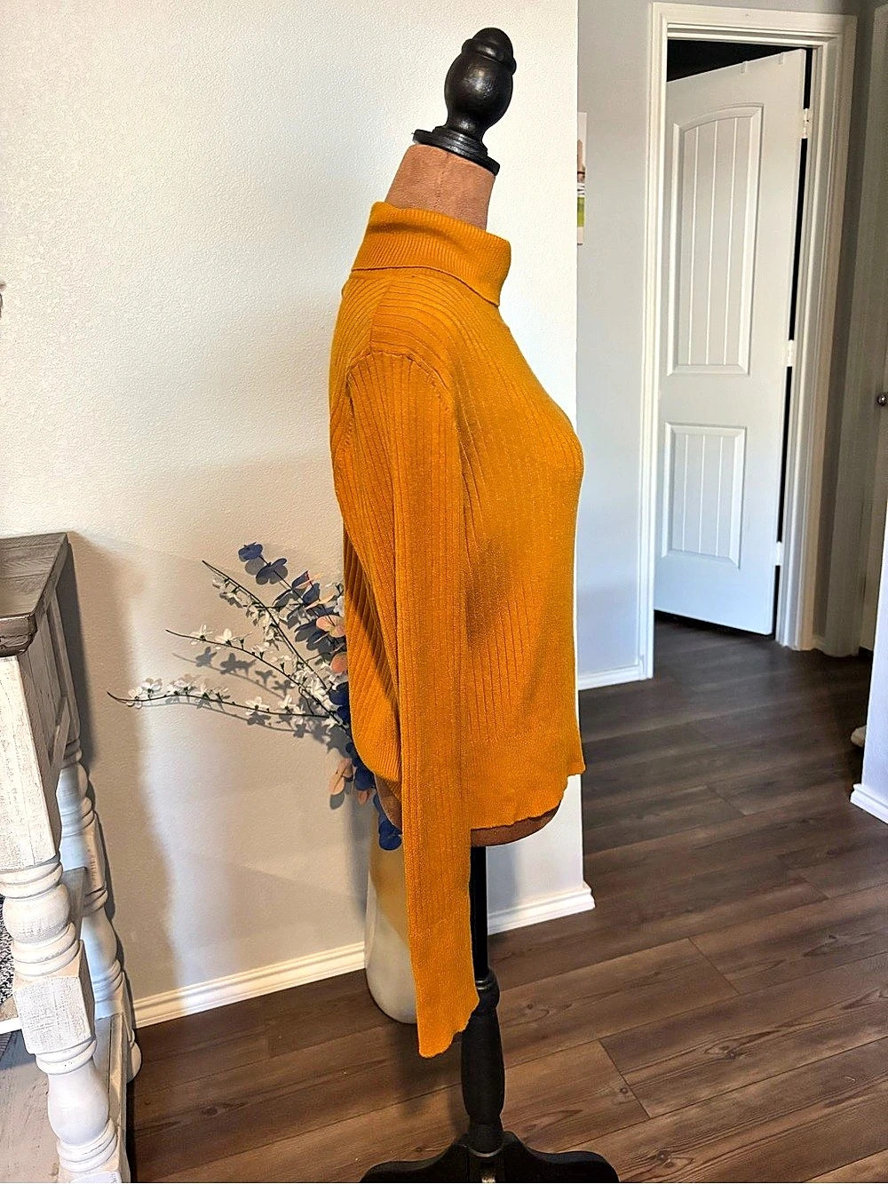 Raya by Cyrus Ribbed Turtleneck Sweater in Mustard/Cognac - Picture 2 of 4